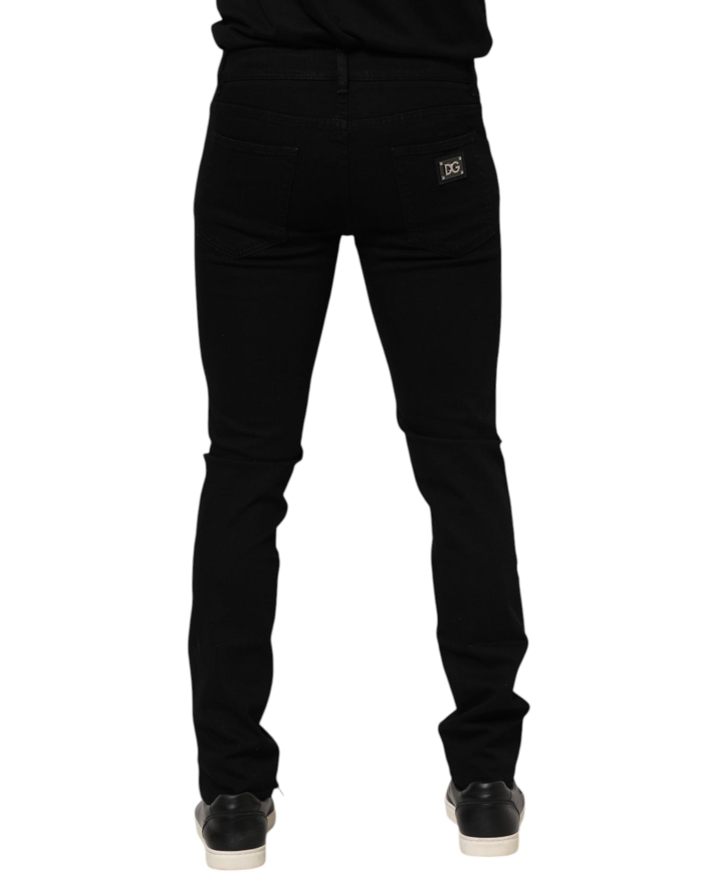 Dolce &amp; Gabbana Dunkelblaue Jeans aus Baumwolle mit Logo-Plakette GOLD