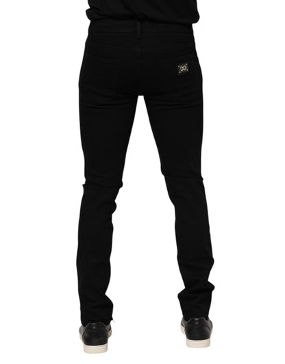 Dolce &amp; Gabbana Dunkelblaue Jeans aus Baumwolle mit Logo-Plakette GOLD