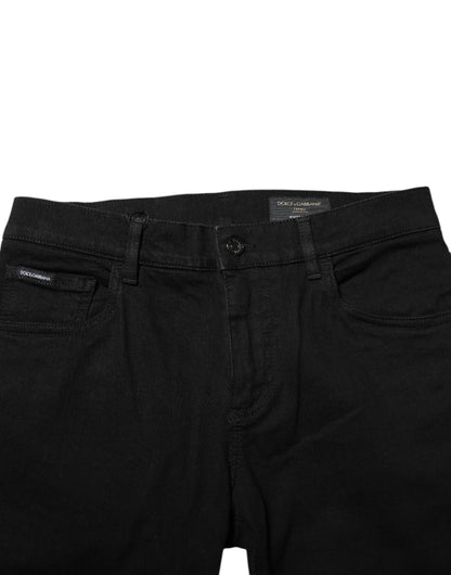 Dolce &amp; Gabbana Dunkelblaue Jeans aus Baumwolle mit Logo-Plakette GOLD