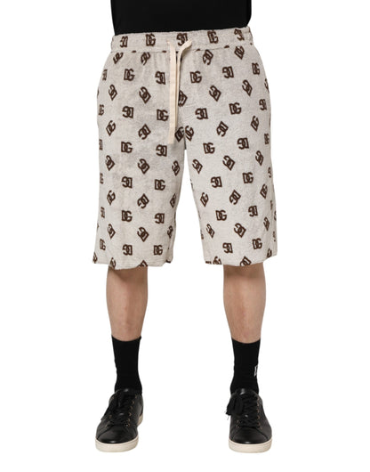Dolce & Gabbana White Cotton DG Mania Print Men Bermuda Shorts