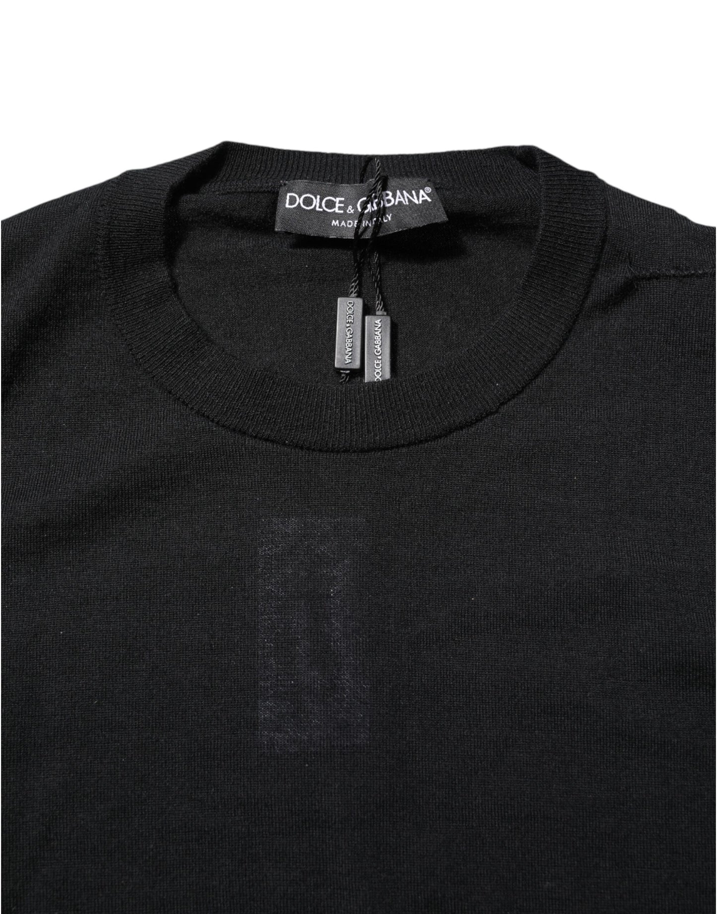 Dolce &amp; Gabbana – Schwarzes, langärmliges T-Shirt aus Kaschmir mit Rundhalsausschnitt