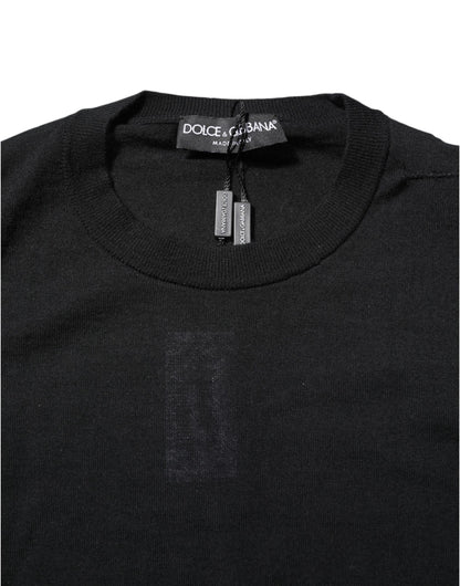Dolce &amp; Gabbana – Schwarzes, langärmliges T-Shirt aus Kaschmir mit Rundhalsausschnitt