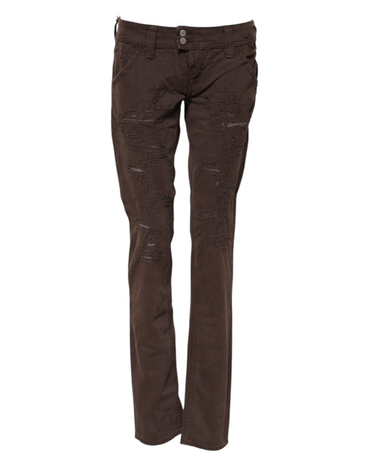 CYCLE Braune Skinny-Casual-Jeans aus Baumwolle mit niedriger Taille