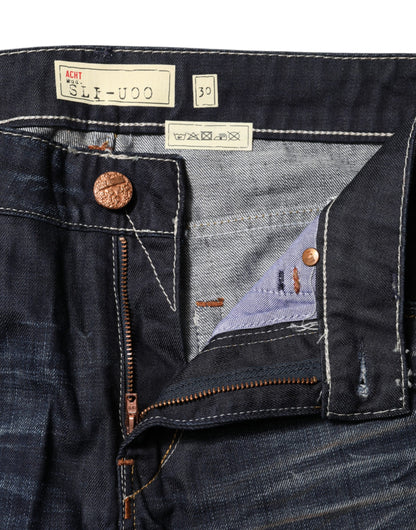 Acht – Blaue, verwaschene Schlagjeans aus Baumwolle mit mittlerer Taille