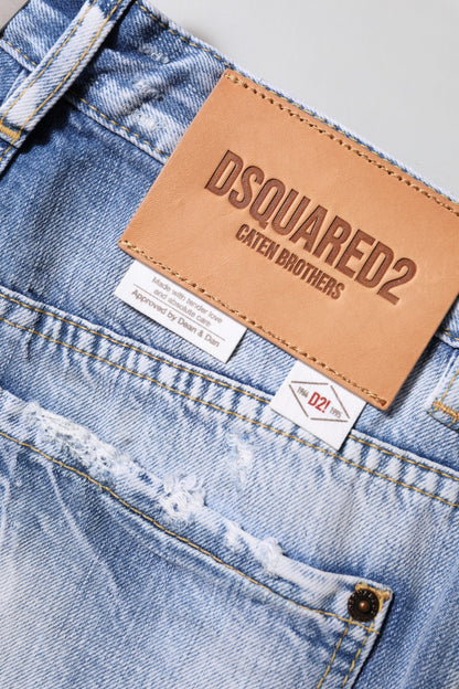 Dsquared² Blue Washed High Waist Wide Leg Jeans