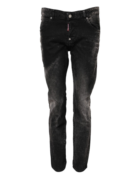 Dsquared² – Schwarze, verwaschene Tapered-Jeans aus Denim mit mittlerer Taille