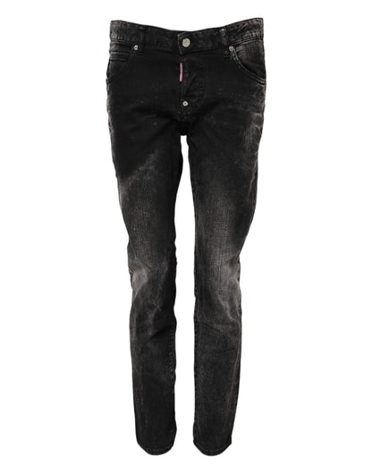 Dsquared² – Schwarze, verwaschene Tapered-Jeans aus Denim mit mittlerer Taille