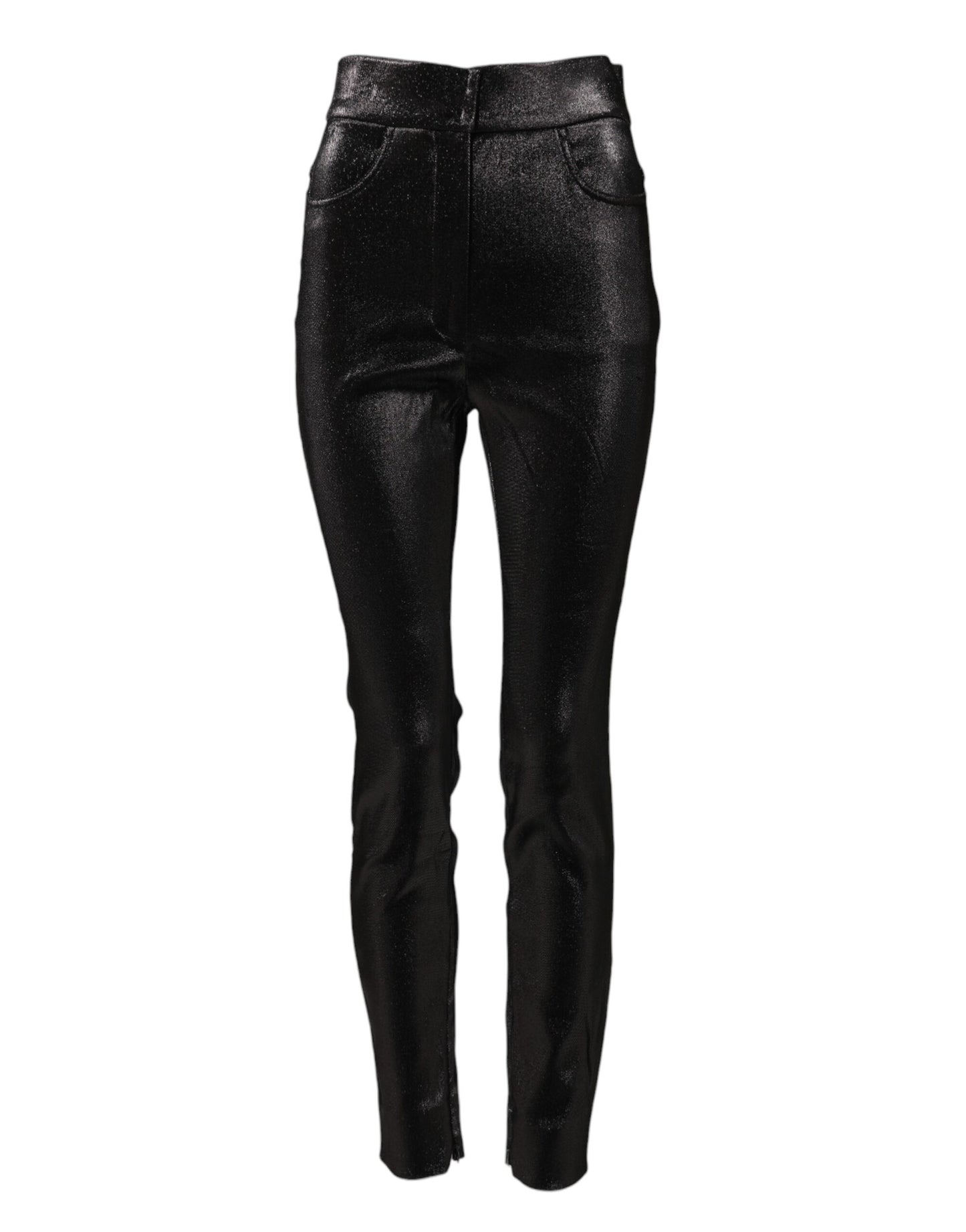 Dolce &amp; Gabbana Schwarze Stretch-Hose aus silbernem Lurexfaden aus Baumwolle