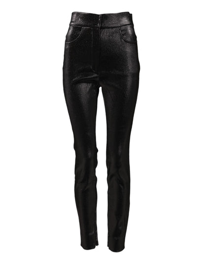Dolce &amp; Gabbana Schwarze Stretch-Hose aus silbernem Lurexfaden aus Baumwolle