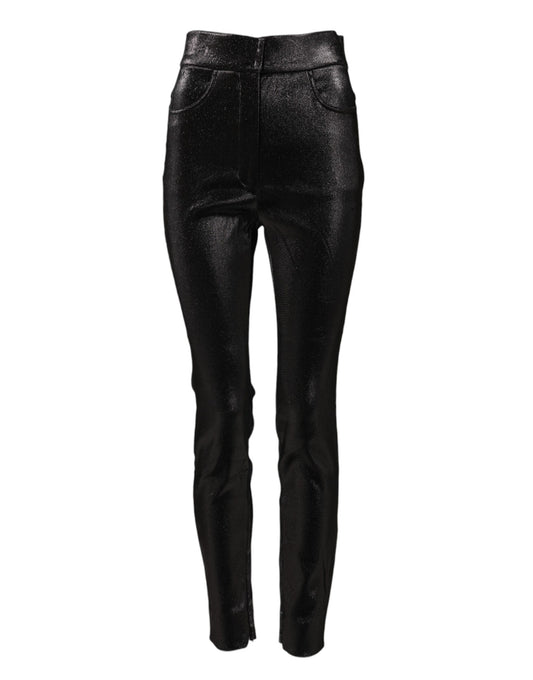 Dolce &amp; Gabbana Schwarze Stretch-Hose aus silbernem Lurexfaden aus Baumwolle