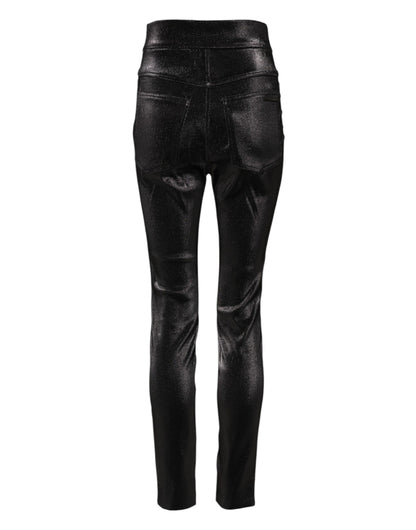 Dolce &amp; Gabbana Schwarze Stretch-Hose aus silbernem Lurexfaden aus Baumwolle
