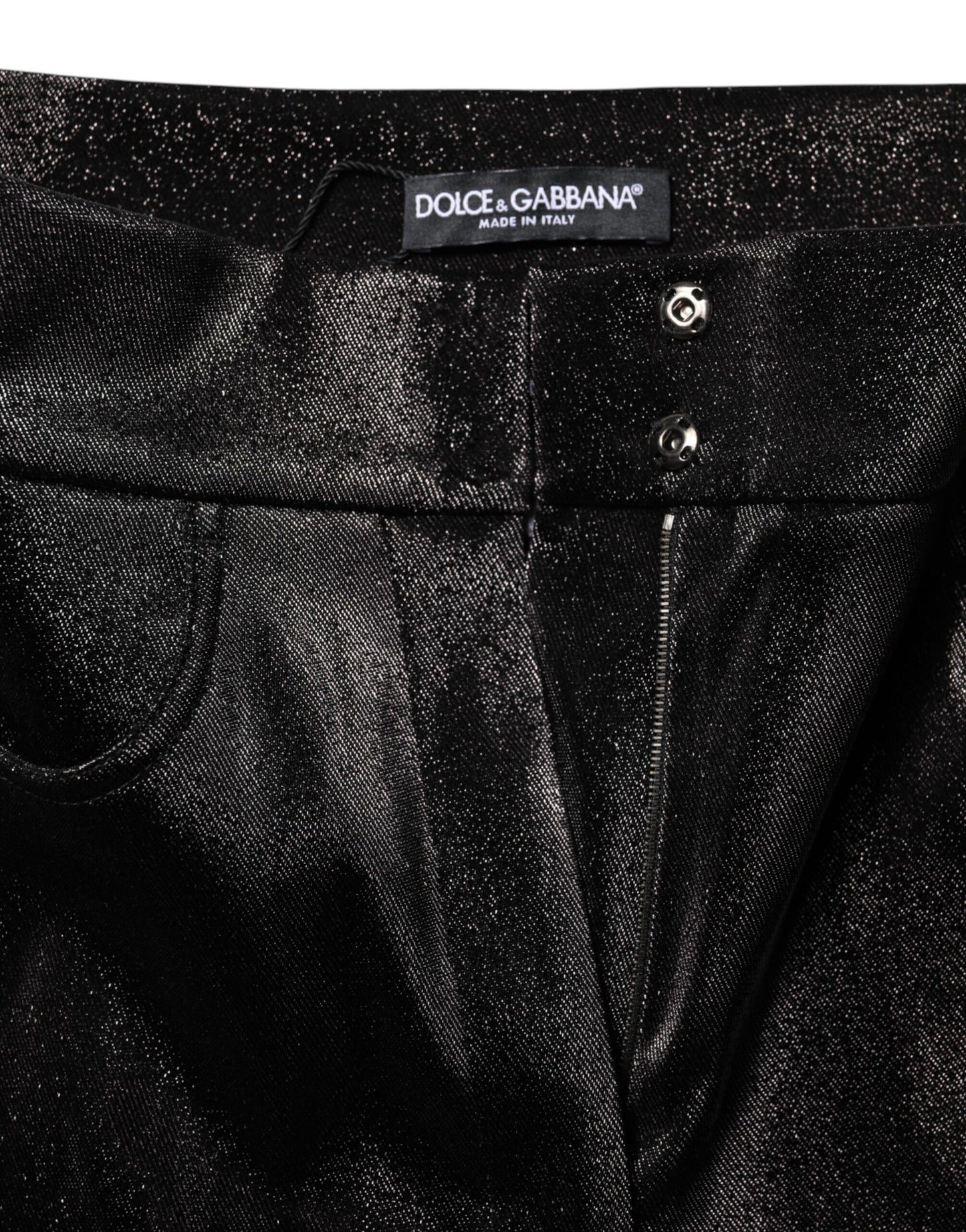 Dolce &amp; Gabbana Schwarze Stretch-Hose aus silbernem Lurexfaden aus Baumwolle