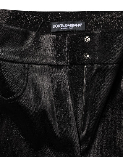 Dolce &amp; Gabbana Schwarze Stretch-Hose aus silbernem Lurexfaden aus Baumwolle