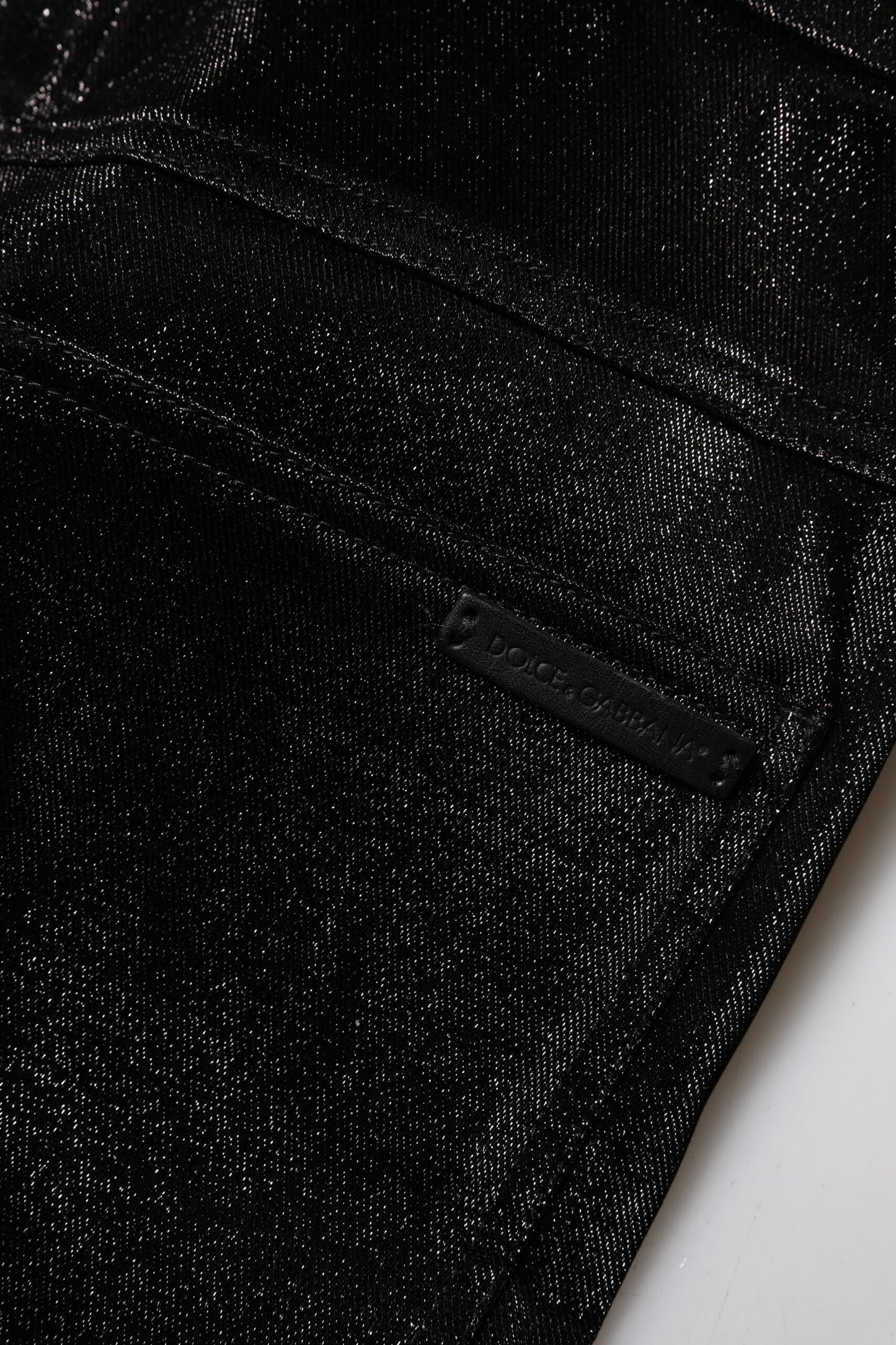 Dolce &amp; Gabbana Schwarze Stretch-Hose aus silbernem Lurexfaden aus Baumwolle