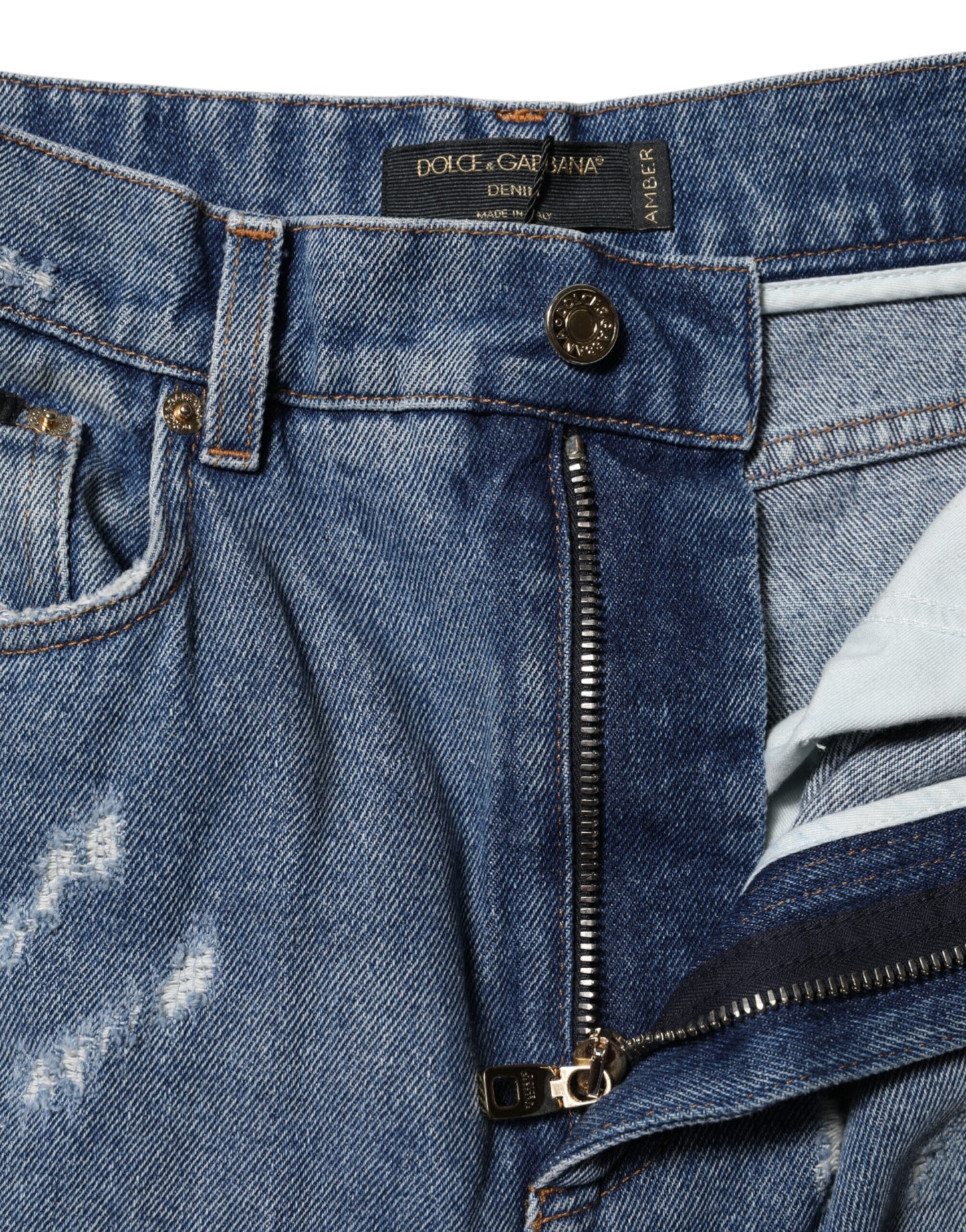 Dolce &amp; Gabbana – Zerfetzte Jeans aus blauer Baumwolle mit hoher Taille