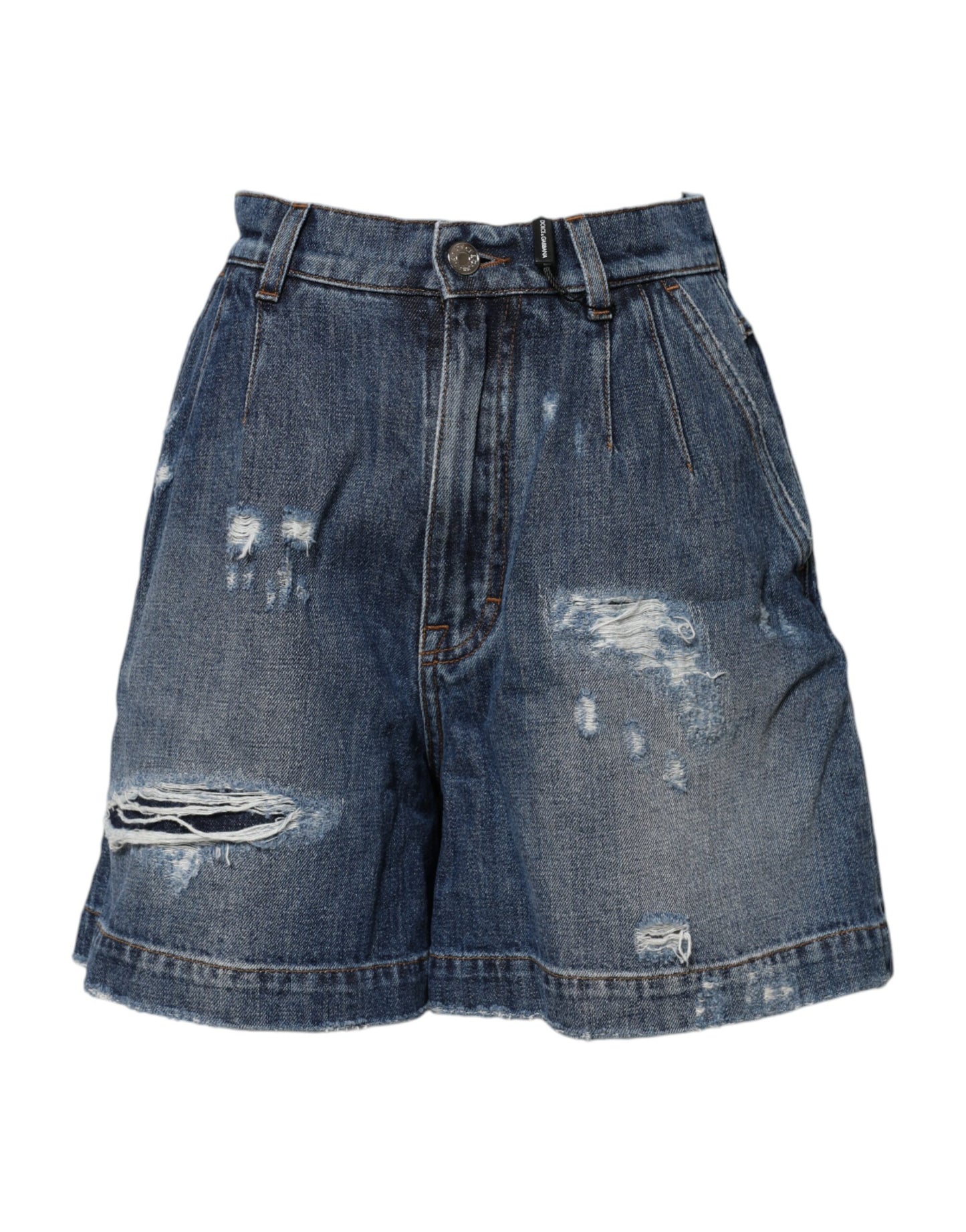 Dolce &amp; Gabbana Blaue Bermudashorts aus zerfetztem Baumwolldenim