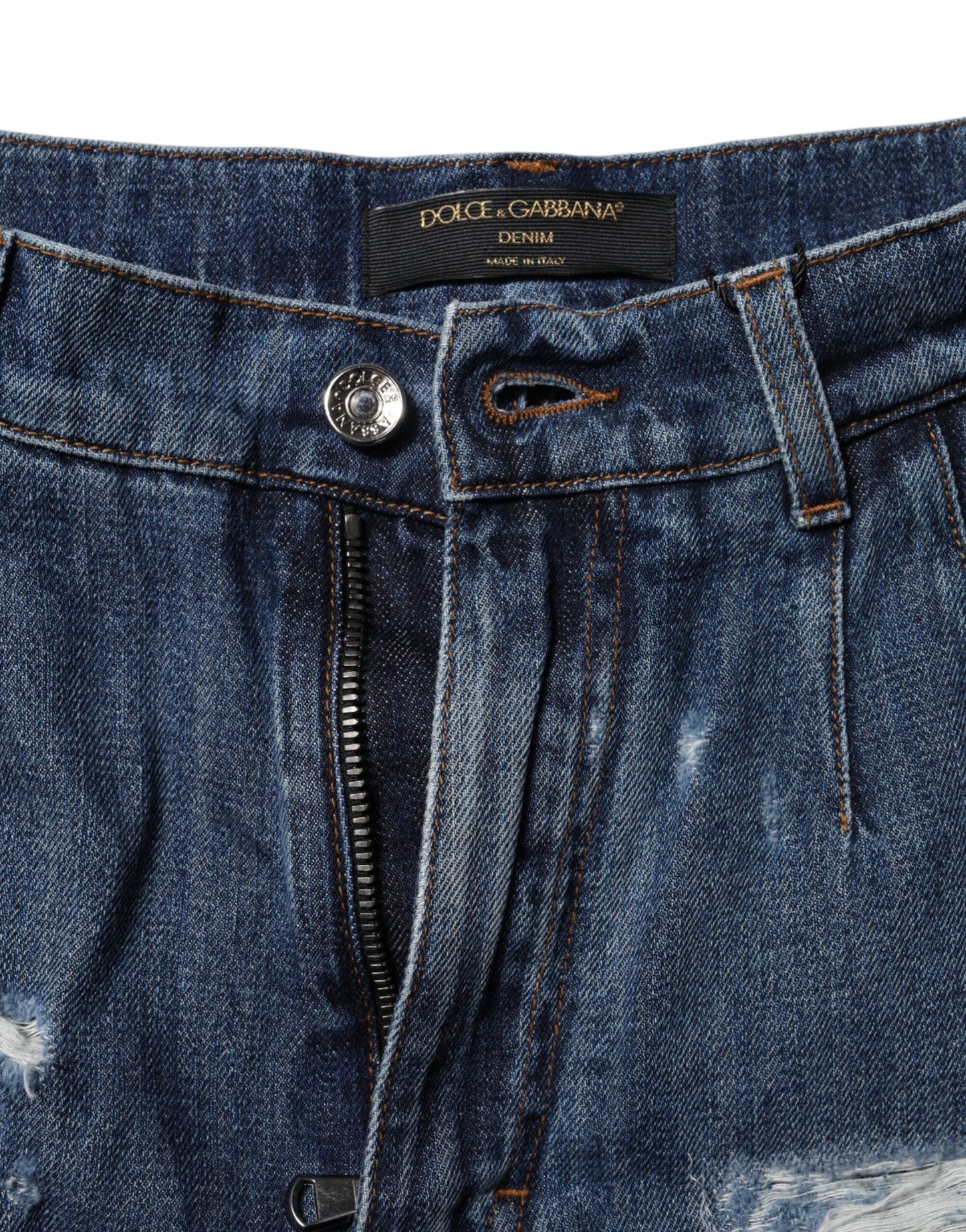Dolce &amp; Gabbana Blaue Bermudashorts aus zerfetztem Baumwolldenim