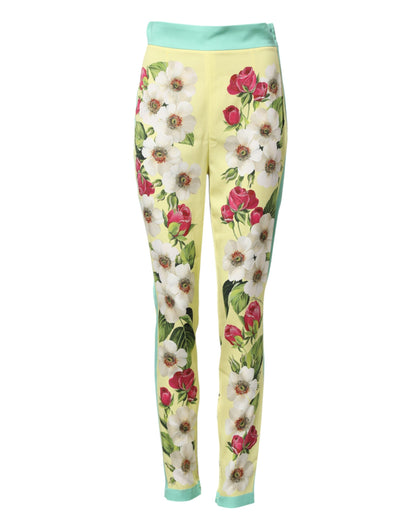 Dolce &amp; Gabbana Leggings aus gelber Seide mit Blumenmuster