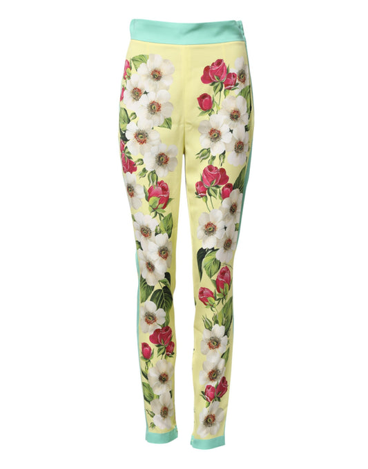 Dolce &amp; Gabbana Leggings aus gelber Seide mit Blumenmuster