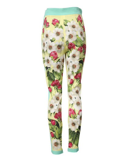 Dolce &amp; Gabbana Leggings aus gelber Seide mit Blumenmuster