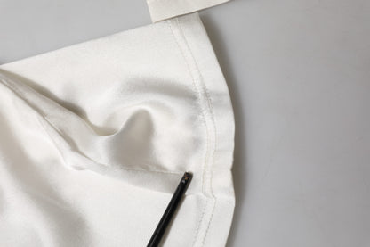 Dolce &amp; Gabbana – Konische Hose aus elfenbeinfarbener Seide mit hoher Taille