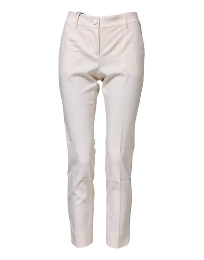 Dolce &amp; Gabbana – Weiße, konische Hose aus Wolle mit hoher Taille