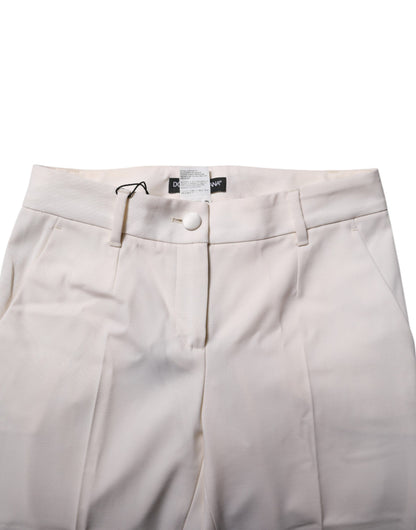 Dolce &amp; Gabbana – Weiße, konische Hose aus Wolle mit hoher Taille