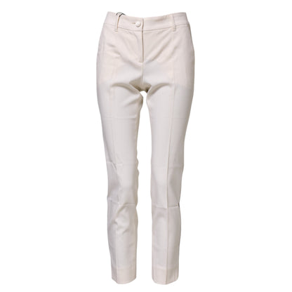 Dolce &amp; Gabbana – Weiße, konische Hose aus Wolle mit hoher Taille