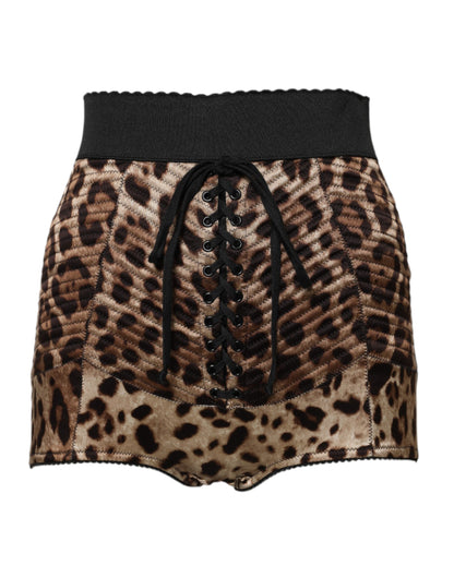 Dolce &amp; Gabbana – Braune Hotpants-Shorts mit hoher Taille und Leopardenmuster
