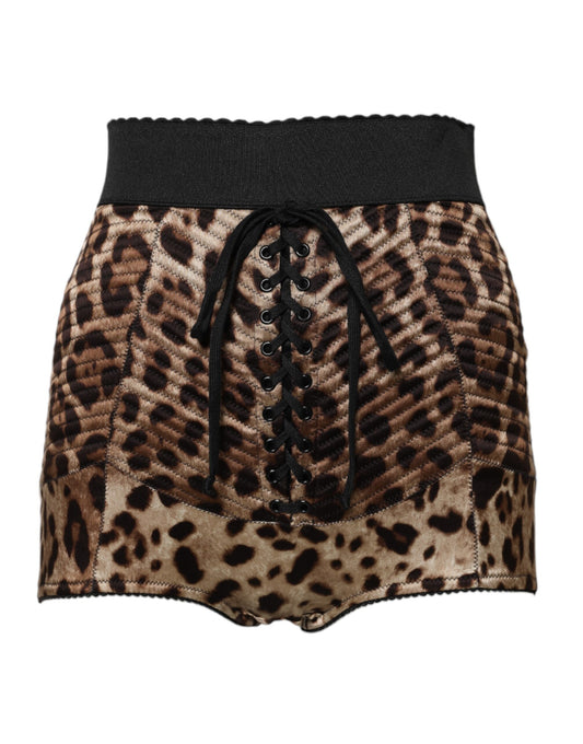 Dolce &amp; Gabbana – Braune Hotpants-Shorts mit hoher Taille und Leopardenmuster