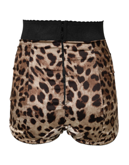 Dolce &amp; Gabbana – Braune Hotpants-Shorts mit hoher Taille und Leopardenmuster