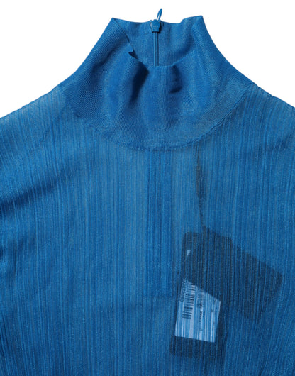 Dolce &amp; Gabbana – Durchsichtiges Rollkragenoberteil mit langen Ärmeln in Blau