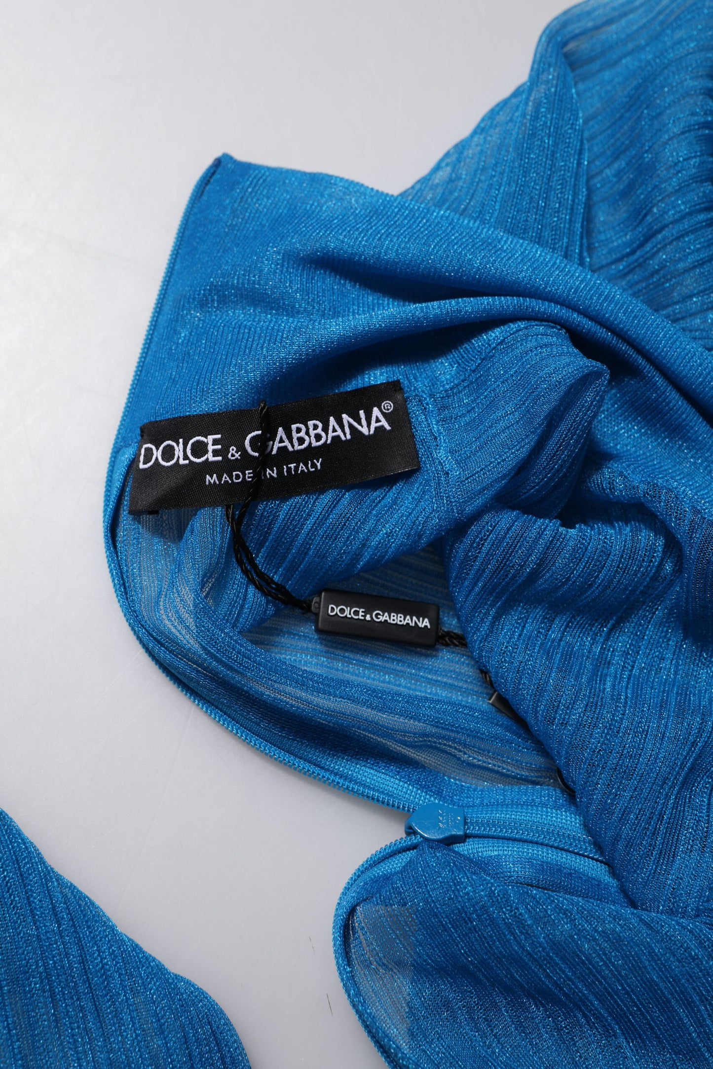 Dolce &amp; Gabbana – Durchsichtiges Rollkragenoberteil mit langen Ärmeln in Blau