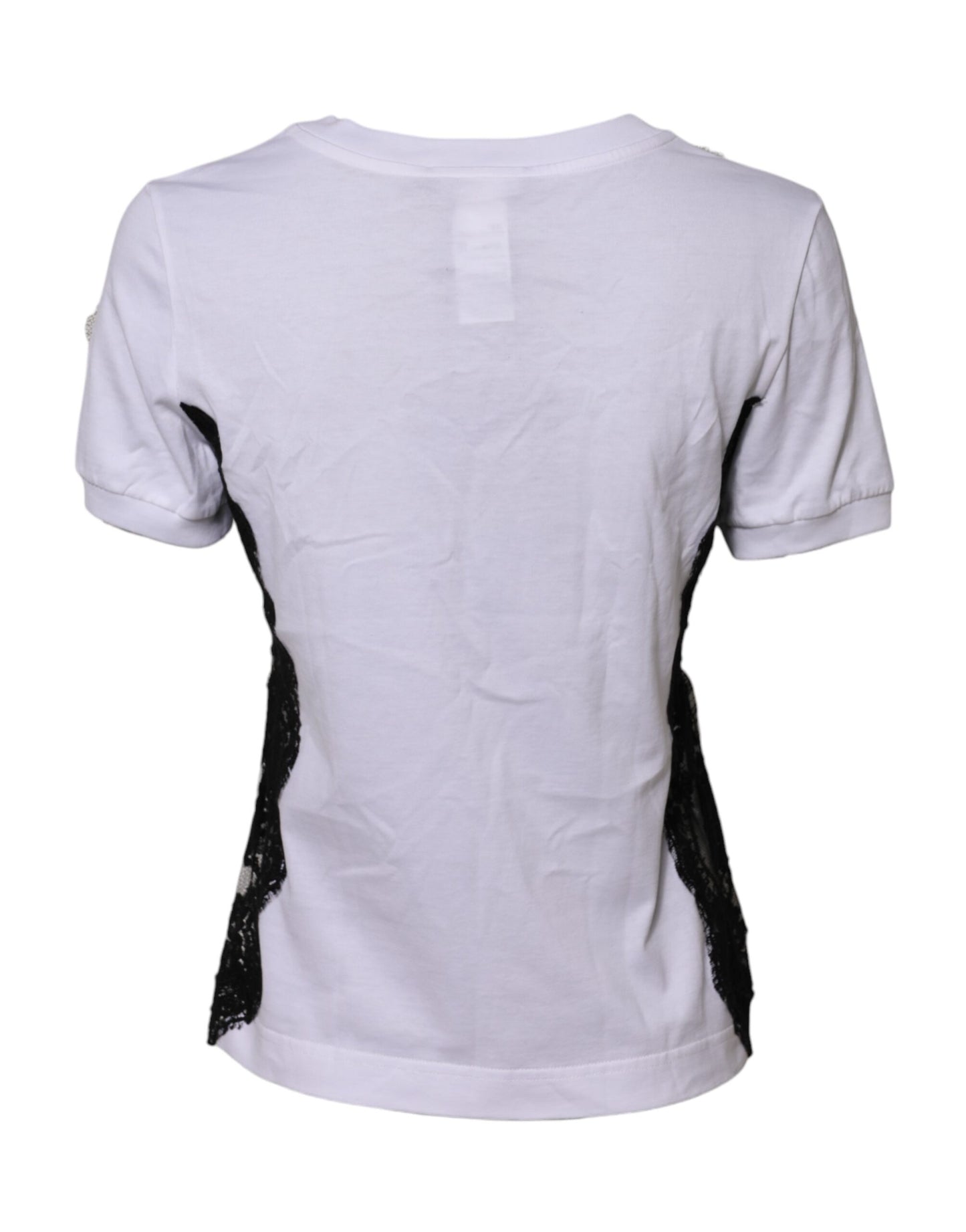 Dolce &amp; Gabbana – Weißes T-Shirt mit floraler Spitze und DG-Details