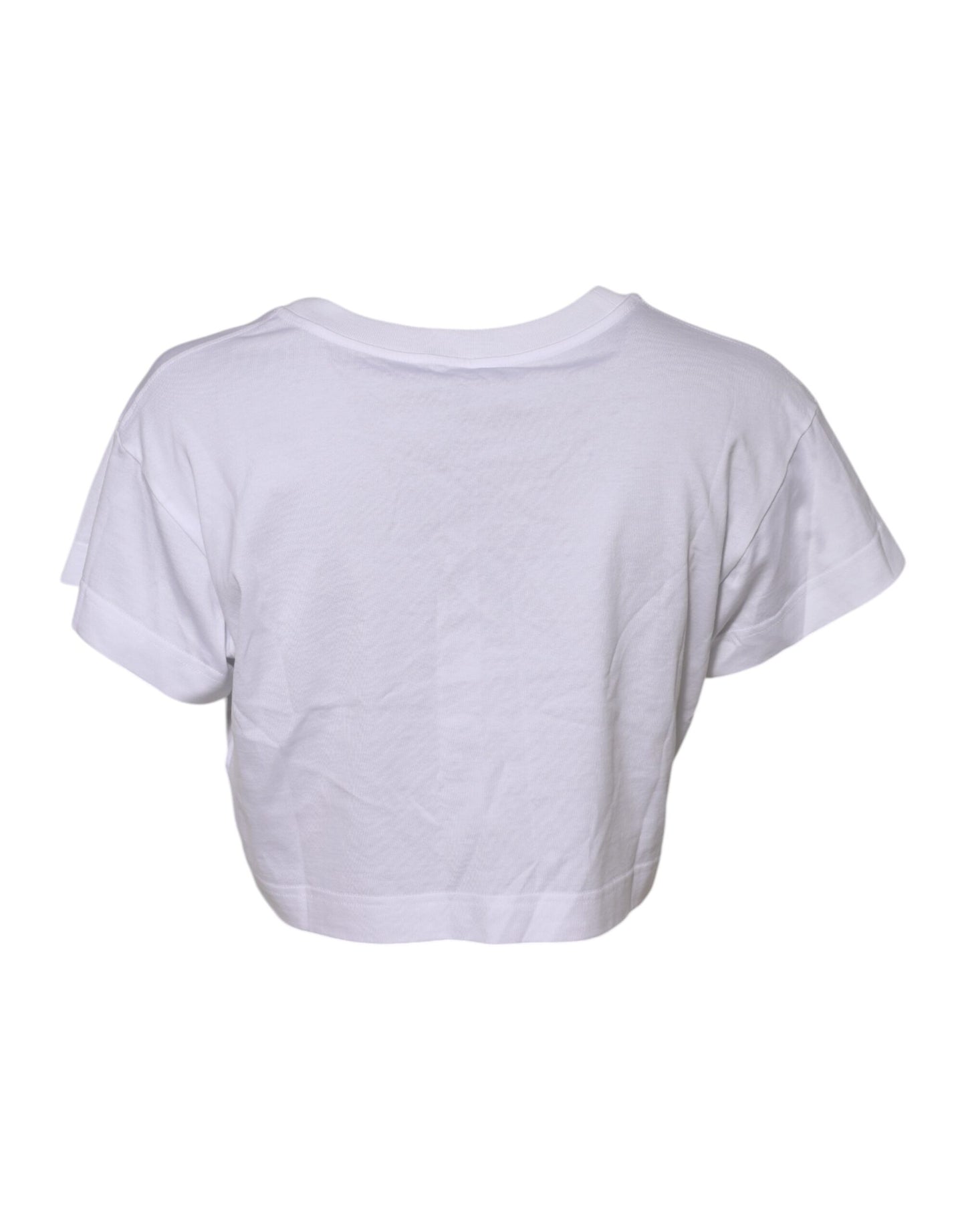 Dolce &amp; Gabbana – Kurzes T-Shirt mit Blumenspitze und DG-Details in Weiß