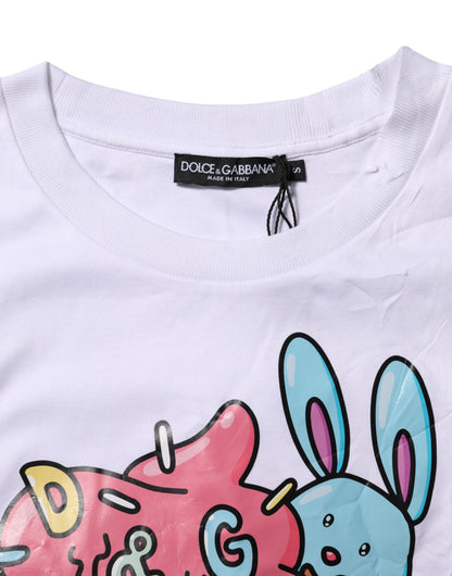 Dolce &amp; Gabbana – Weißes Baumwoll-T-Shirt mit Rundhalsausschnitt und grafischem Print