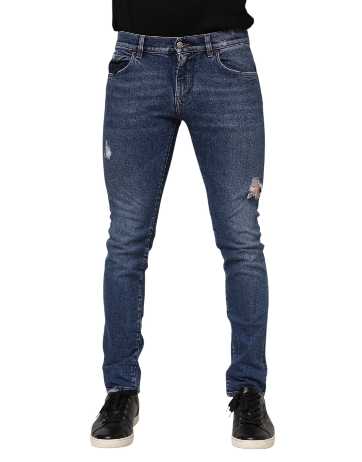 Dolce &amp; Gabbana – Blau verwaschene Skinny-Jeans aus zerfetztem Baumwolldenim