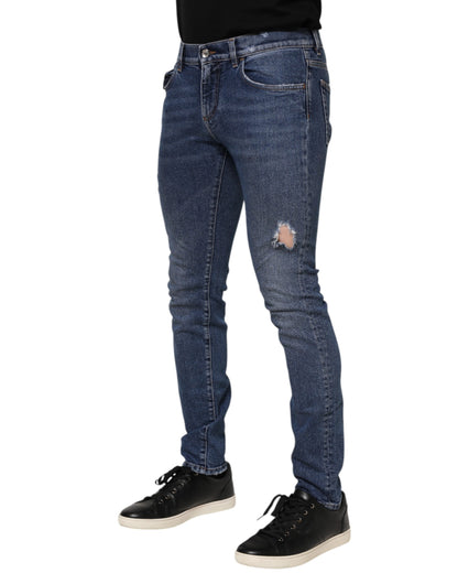 Dolce &amp; Gabbana – Blau verwaschene Skinny-Jeans aus zerfetztem Baumwolldenim