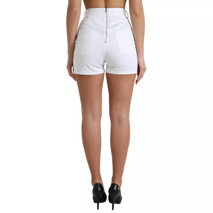 Dolce &amp; Gabbana – Weiße Hotpants-Shorts mit hoher Taille und Spitze vorne