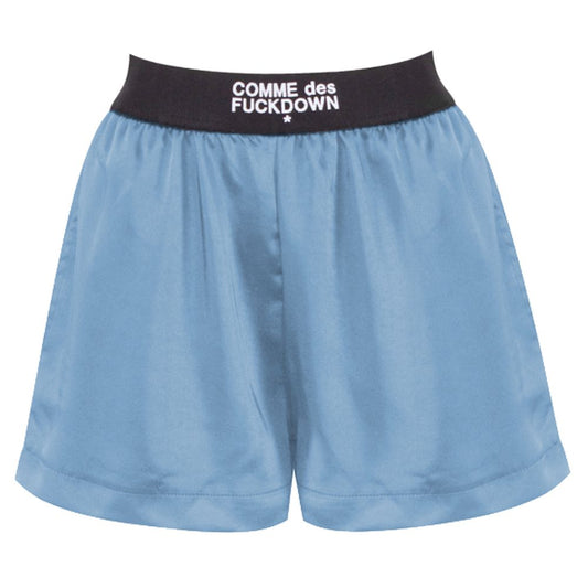 Comme Des Fuckdown – Blaue Polyester-Shorts
