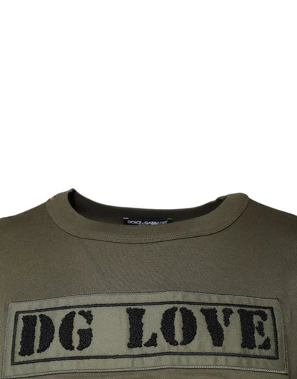 Dolce &amp; Gabbana – T-Shirt aus Baumwolle mit Rundhalsausschnitt „DG Love“ in Armeegrün