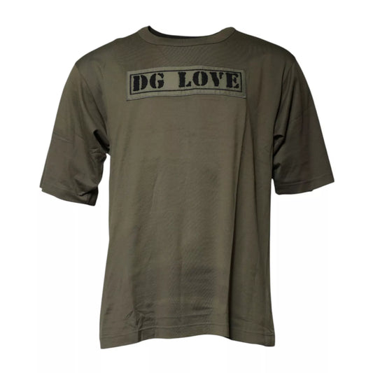 Dolce &amp; Gabbana – T-Shirt aus Baumwolle mit Rundhalsausschnitt „DG Love“ in Armeegrün