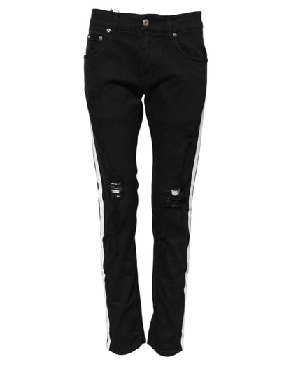 Dolce &amp; Gabbana – Schwarze, zerfetzte Skinny-Jeans mit weißem Futter