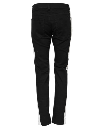 Dolce &amp; Gabbana – Schwarze, zerfetzte Skinny-Jeans mit weißem Futter