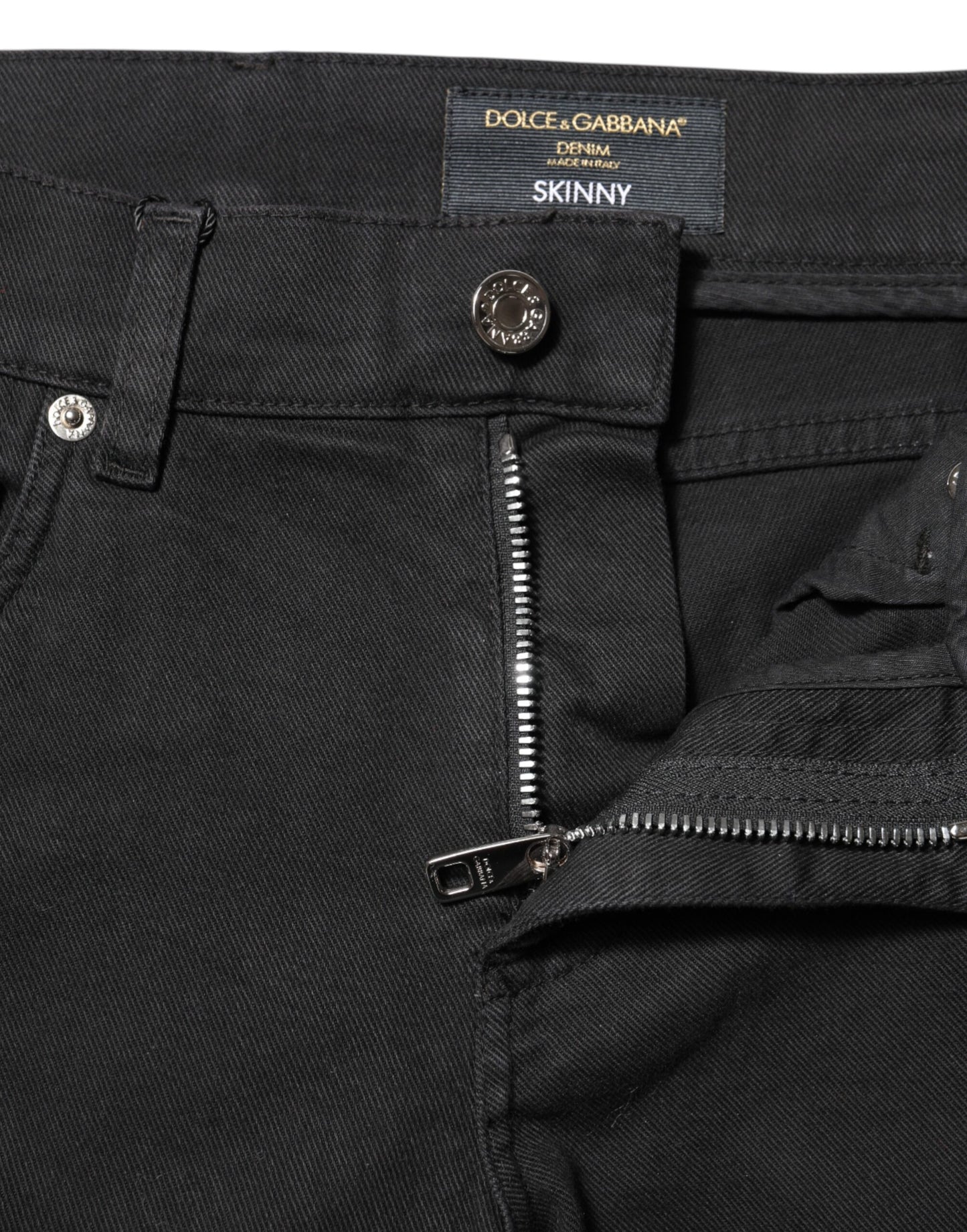 Dolce &amp; Gabbana – Schwarze, zerfetzte Skinny-Jeans mit weißem Futter