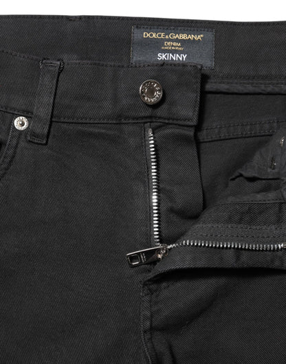 Dolce &amp; Gabbana – Schwarze, zerfetzte Skinny-Jeans mit weißem Futter