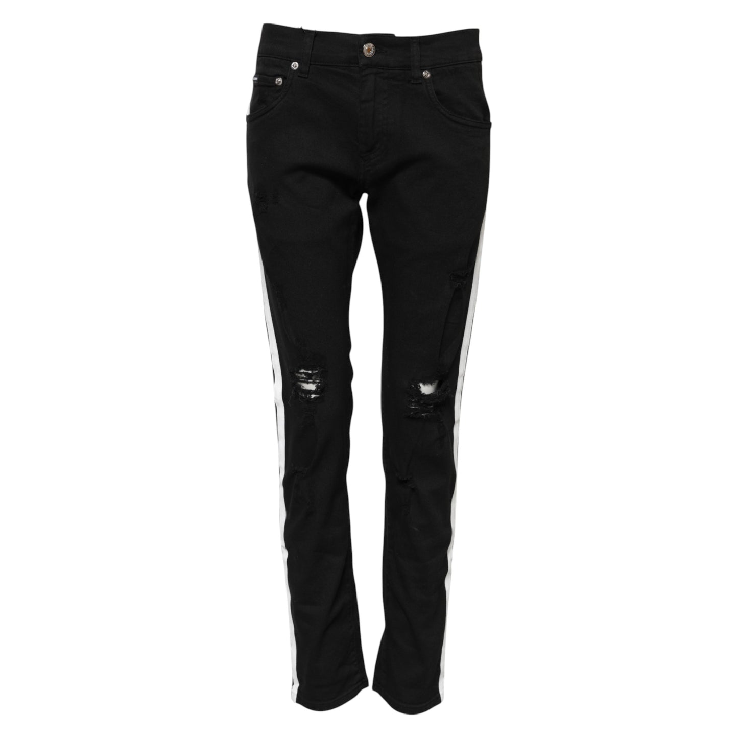 Dolce &amp; Gabbana – Schwarze, zerfetzte Skinny-Jeans mit weißem Futter