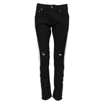 Dolce &amp; Gabbana – Schwarze, zerfetzte Skinny-Jeans mit weißem Futter