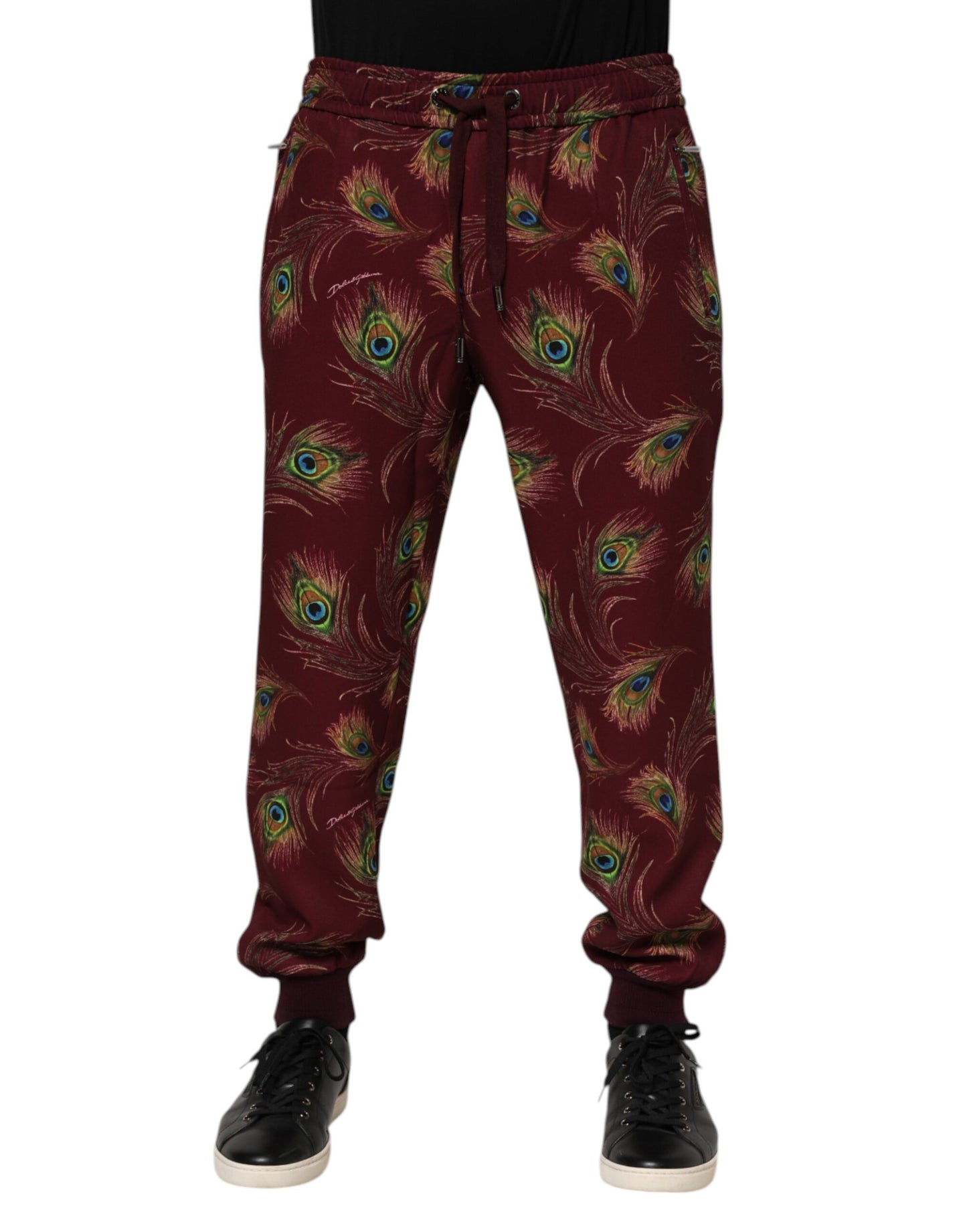 Dolce &amp; Gabbana – Jogginghose mit Pfauenfeder-Print in Burgunderrot
