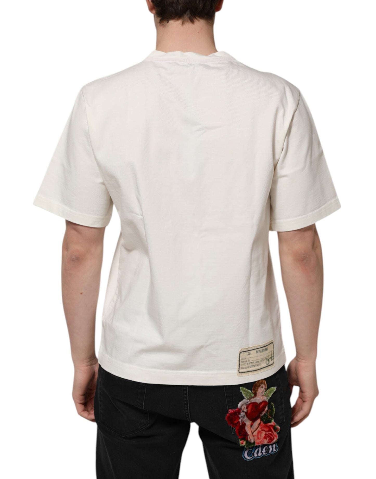 Dolce &amp; Gabbana Weißes Love Peace Baumwoll-T-Shirt für Herren mit Rundhalsausschnitt